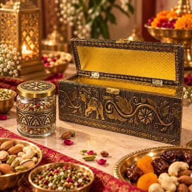 KALARAMBH MDF,FOIL,GLASS 3-Jar Design Box 4 Inch, Pcs KALARAMBH MDF,FOIL,GLASS 3-Jar Design Box 4 Inch, Pcs