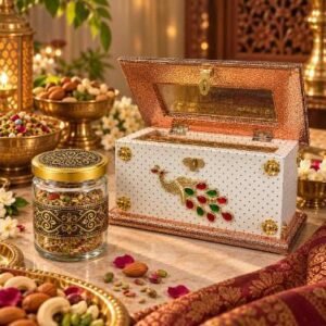 KALARAMBH MDF,FOIL,GLASS 2-Jar Peacock design Box 4.2 Inch, Pcs