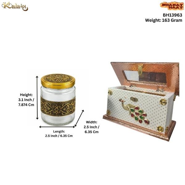 KALARAMBH MDF,FOIL,GLASS 2-Jar Peacock design Box 4.2 Inch, Pcs KALARAMBH MDF,FOIL,GLASS 2-Jar Peacock design Box 4.2 Inch, Pcs