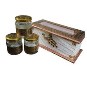 MDF,FOIL,GLASS 3-Jar Peacock Deisgn Box 4 Inch BH13969