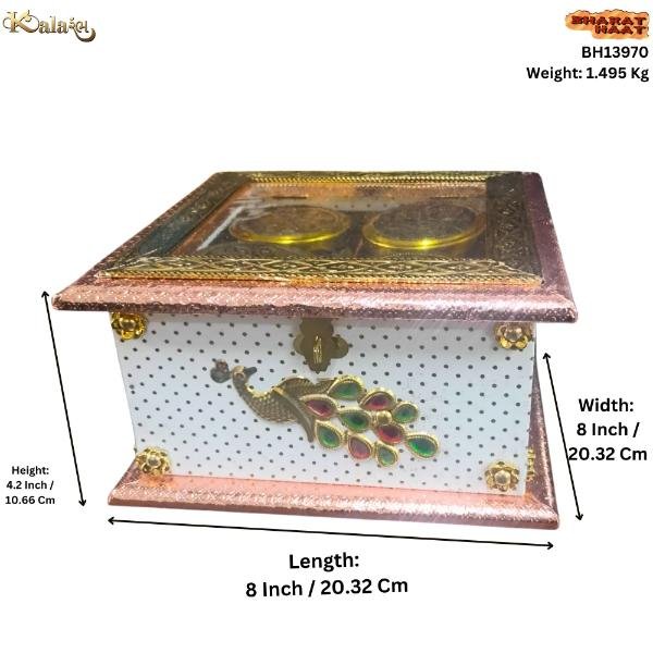 MDF,FOIL,GLASS 4-Jar peacock Design Box 4.2 Inch BH13970 MDF,FOIL,GLASS 4-Jar peacock Design Box 4.2 Inch BH13970