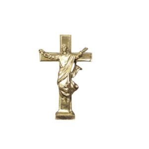 KALARAMBH Brass standing cross Jesus 4 Inch, 1 Pcs