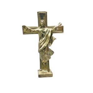 KALARAMBH Brass standing cross Jesus 6 Inch, 1 Pcs