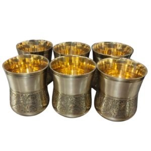 Brass Damru Glass Set-6 3.6 Inch BH14130
