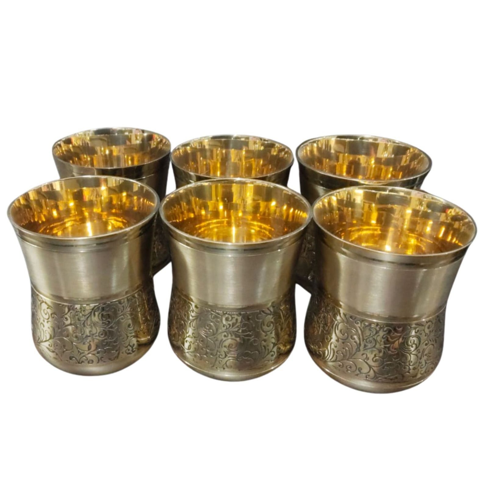 Brass Damru Glass Set-6 3.6 Inch BH14130 Brass Damru Glass Set-6 3.6 Inch BH14130