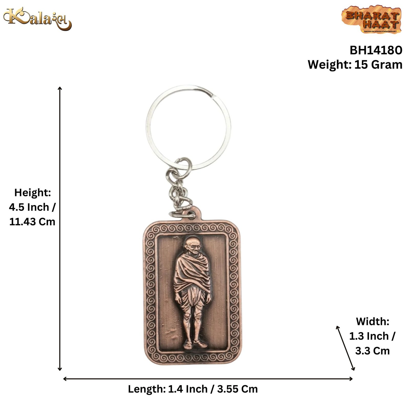 KALARAMBH Zink Gandhiji Keychain 4.5 Inch, 1 Pcs KALARAMBH Zink Gandhiji Keychain 4.5 Inch, 1 Pcs