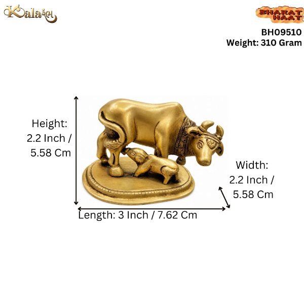 KALARAMBH Brass Cow With Calf 2.2 Inch, 1 Pcs KALARAMBH Brass Cow With Calf 2.2 Inch, 1 Pcs