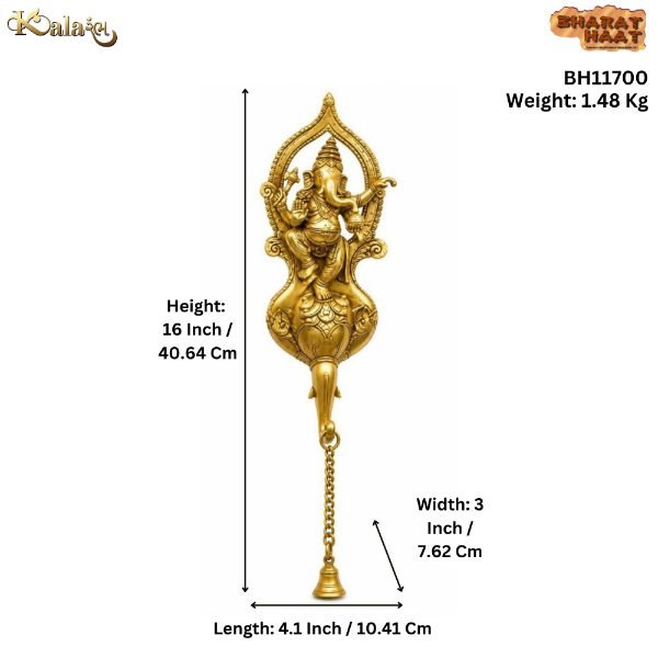 KALARAMBH Brass Ganesha Wall Hanging Bell 16 Inch, 1 Pcs KALARAMBH Brass Ganesha Wall Hanging Bell 16 Inch, 1 Pcs